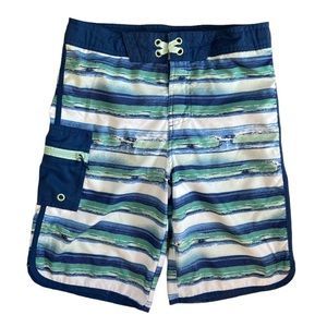 Art Class Boys Blue Wave Striped Adjustable Waist Swim Shorts SZ 14